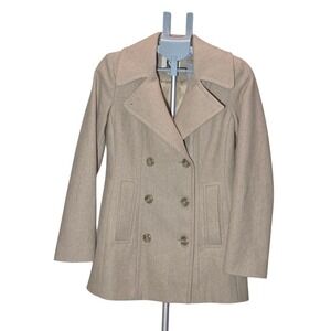 Anne Klein Womens Wool Blend Double Breasted Pea Coat Oatmeal Beige Sz S RN79675
